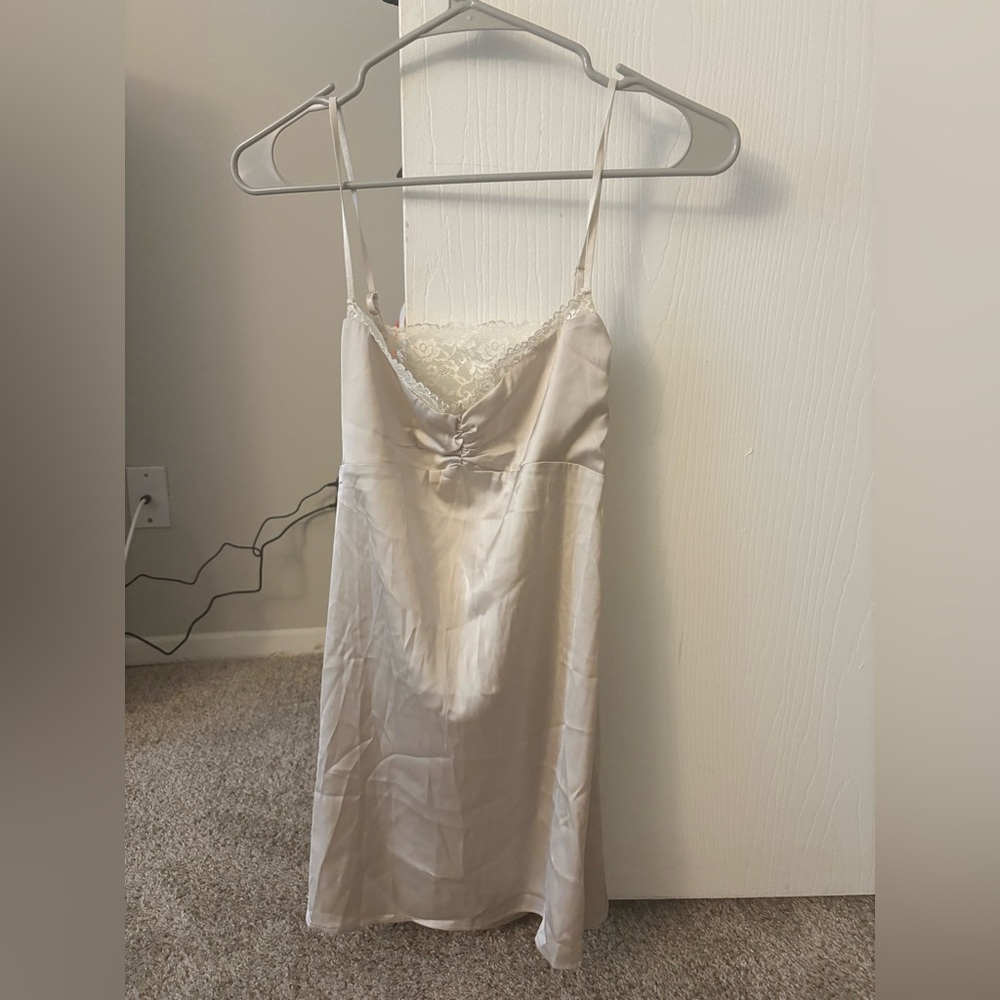 Urban Outfitters Silk Lace Crème Nightgown